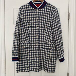 Marc Aurel Navy & Ivory Houndstooth Boucle Pearl Button Coat Size 46 (XL)